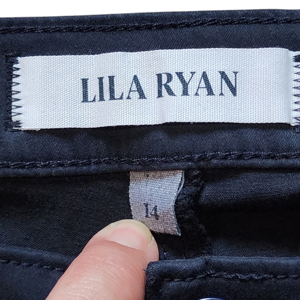 Lila Ryan blue minimalist straight leg mid-rise navy blue pants Size 14 - Picture 3 of 4